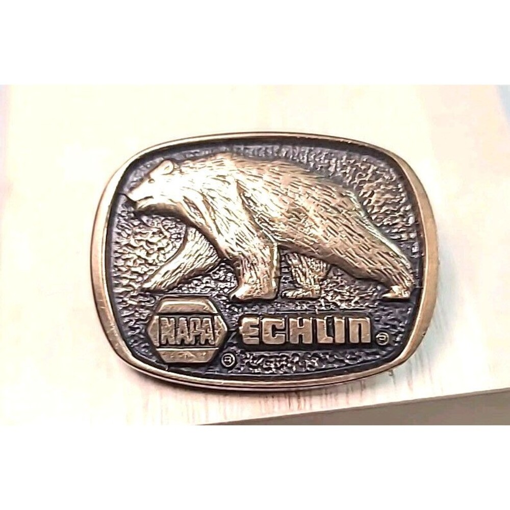 Vintage 1.5" X 2" NAPA Echlin Grizzly Bear Belt Buckle U.S.A. Goldtone 1983